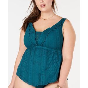 BECCA ETC Womens Plus Size Color Play Tankini Swim Top Color Forest Size 1X